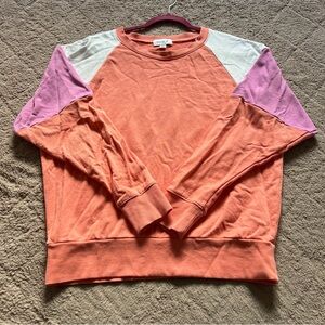 Evereve Tricolor Colorblock Cotton Sweatshirt Preppy Minimalist Capsule Size S